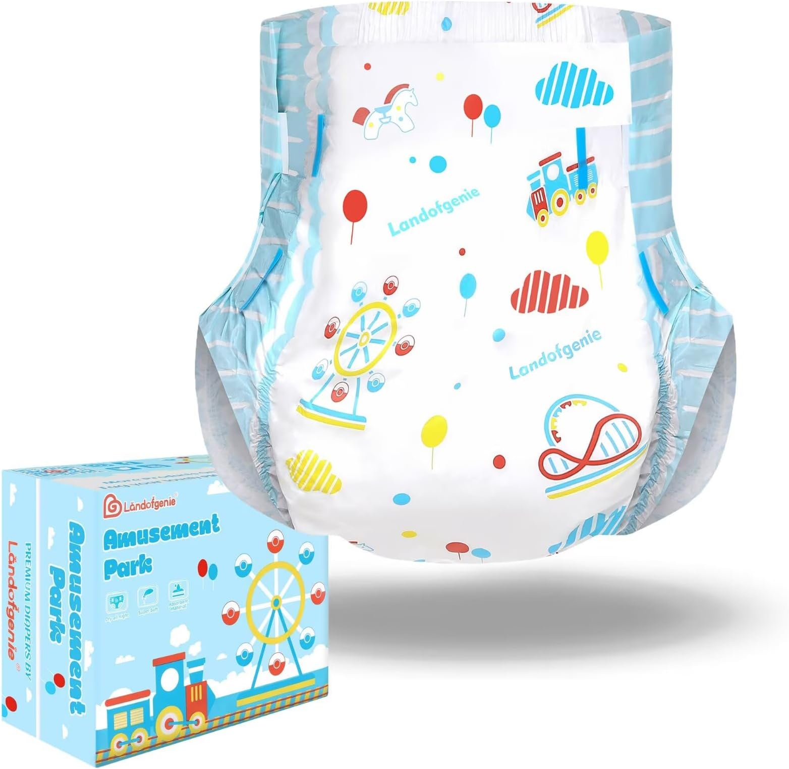 Landofgenie Printed Adult Brief Diapers 10 Pieces Incontinence Underwear Large Overnight Diapers with Tabs (Large 36"- 46")