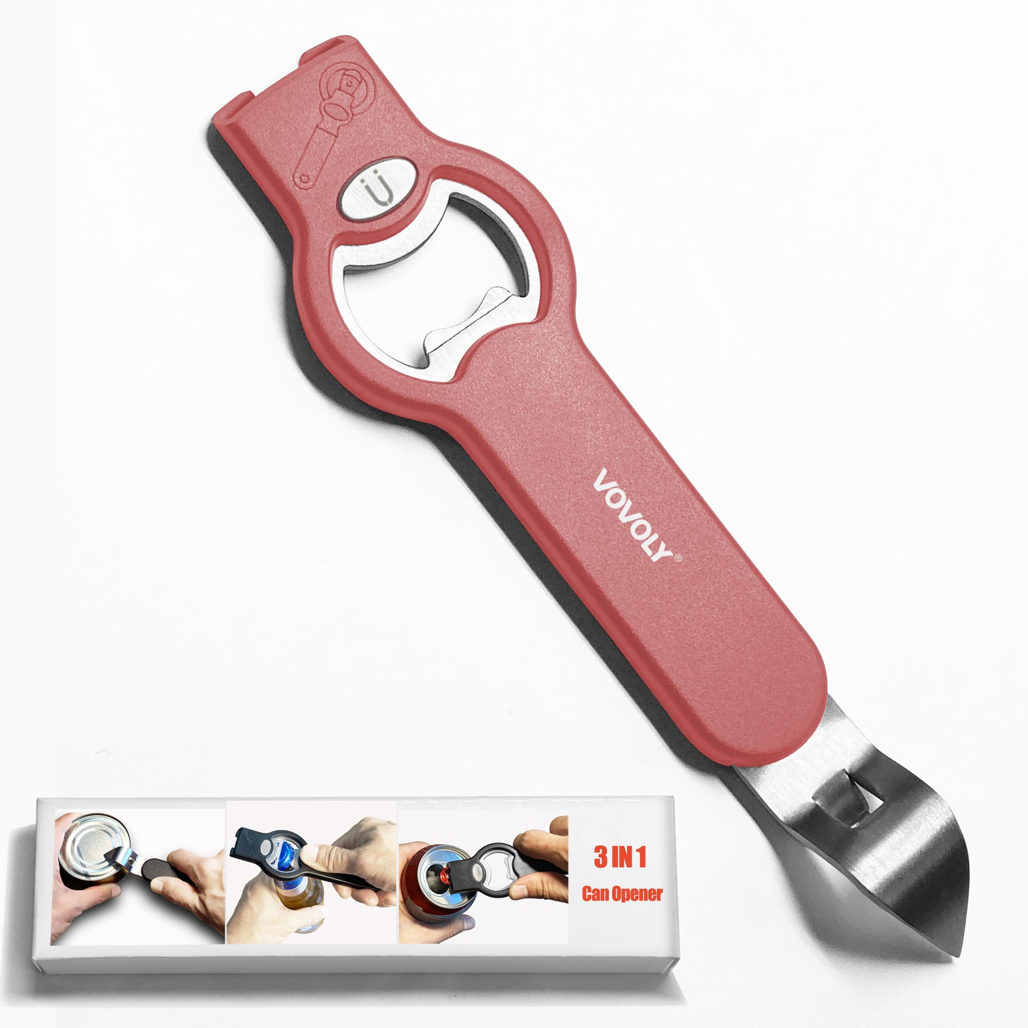 Upgraded 3-in-1 Magnetic Bottle and Can Opener for Refrigerator, Stainless Steel Manual Can Punch Opener for Liquid with Cap Catcher, Stick to Fridge,