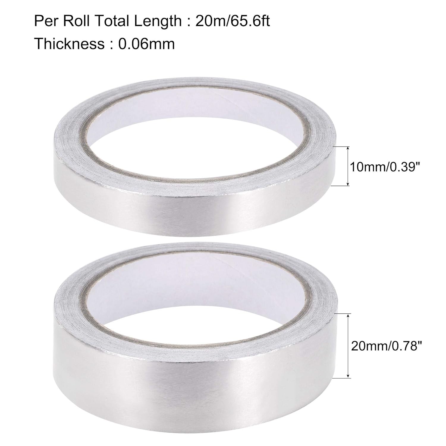 uxcell 10mm/20mm Aluminum Foil Tape High Temperature Tape for HVAC, Sealing, Patching Hot Cold Air Ducts Single Sided Adhesive Tape 20m/65ft