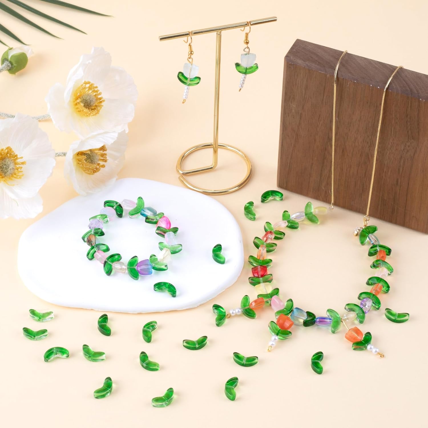 100pcs Tulip Floral Beads, Translucent Handcrafted Crystal Glass Flower Beads for Necklaces Earrings Bracelets Jewelry Making, Colorful DIY Jewelry Supplies for Wedding Valentines Birthday - Image 6