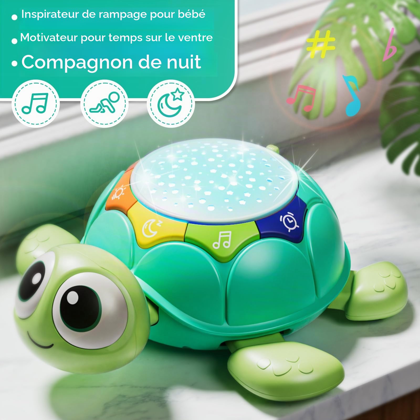Lehoo Castle Jouets Bébés 1 an, Tortue Musicaux Jouet à Ramper avec Musique et Lumières, Cadeau pour Nouveau-né 3-6-9-12 Mois, Idée de Cadeau d'anniversaire pour Bébé