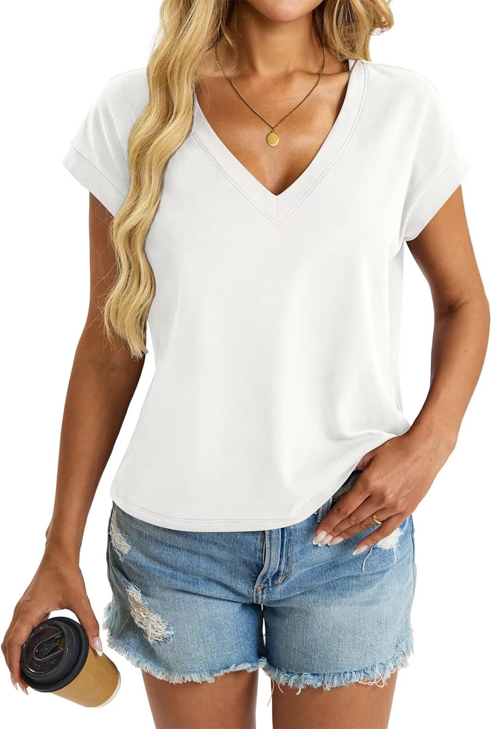 Womens Cap Sleeve Crop Tops Cotton V Neck T Shirt Boxy Loose Fit Short Sleeves Tee Summer Fashion Clothes 2026 - Image 4