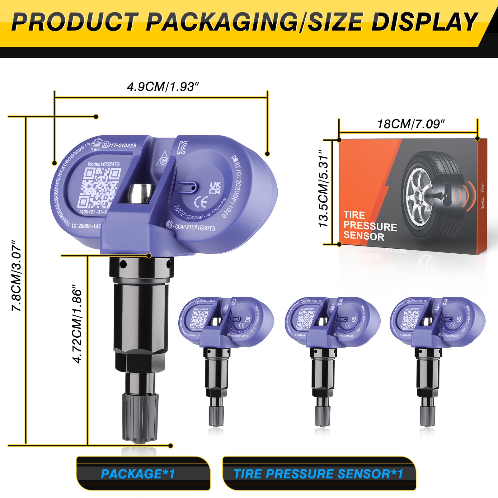 4 Stück Bluetooth Reifendrucksensor für Tesla, TPMS Sensor RDKS Reifendruckkontrollsystem Kompatibel mit 2020-2025 Tesla Model S/3/X/Y 149070101C 1490701-01-B 1490701-01-C