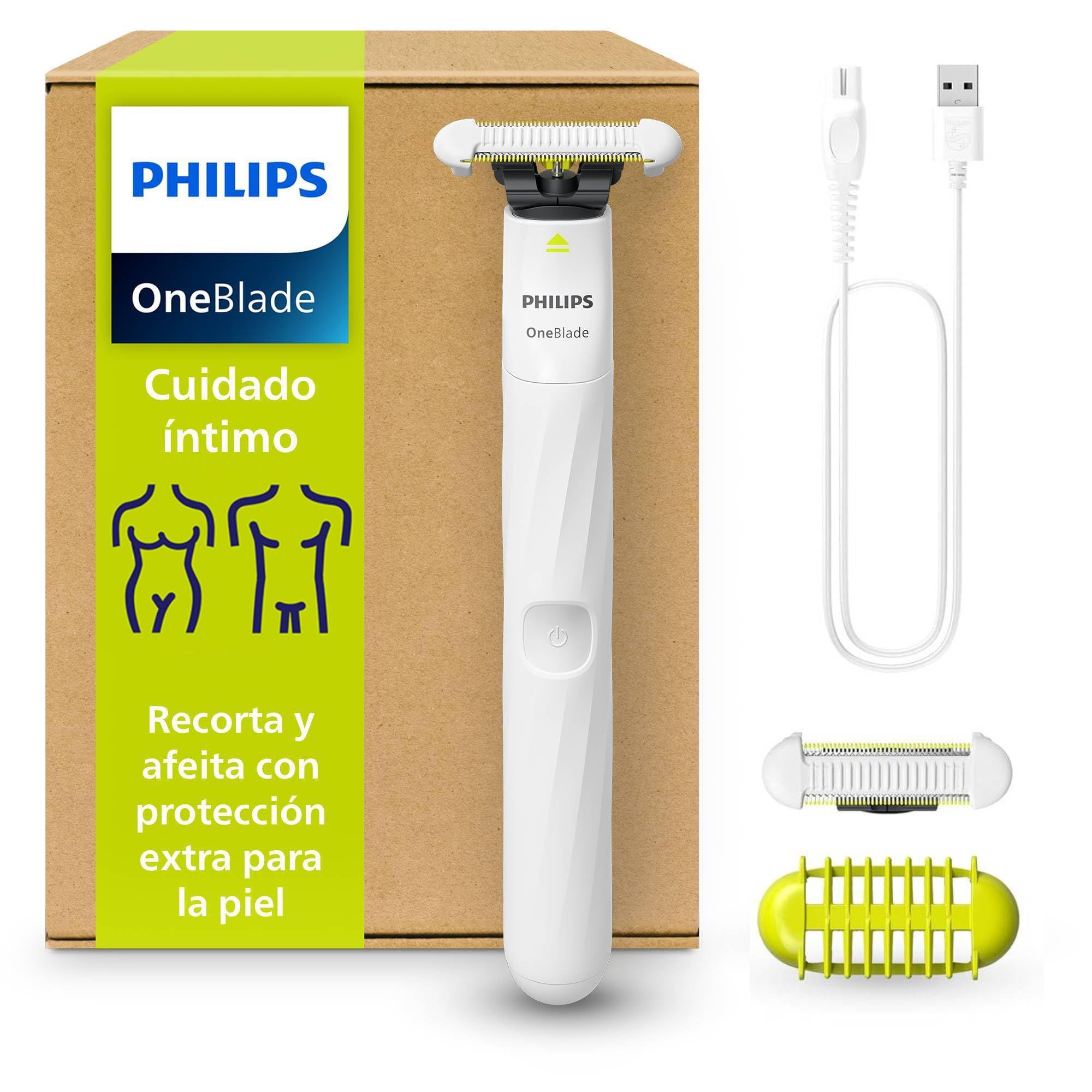 Philips OneBlade Intimate, Cuidado Íntimo, Recorta y Afeita con Protección Extra para la Piel, Depilación apurada y cómoda — sin rasurar completamente al ras, Modelo QP1924/30