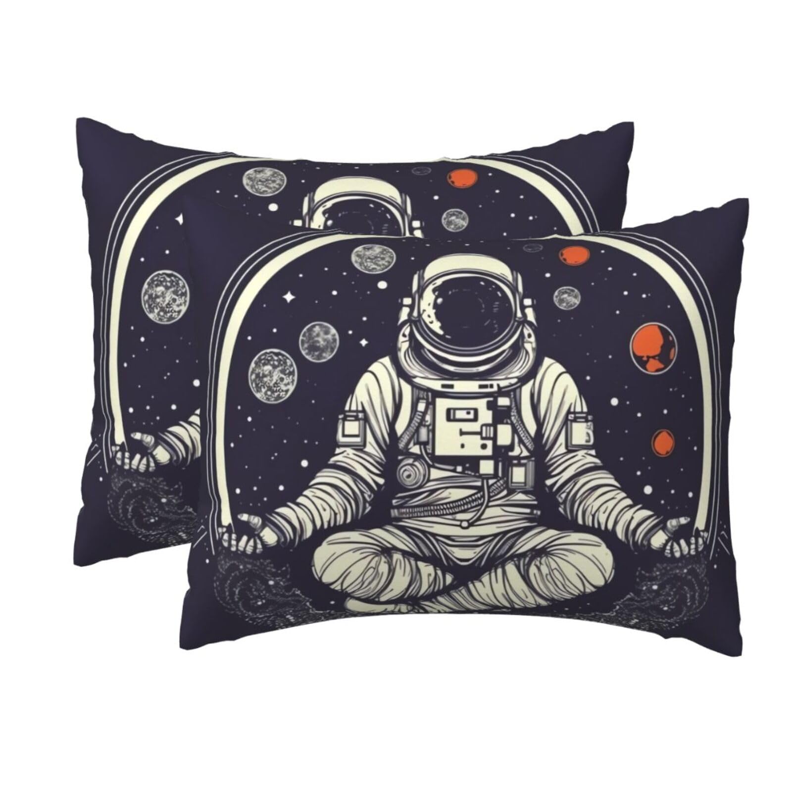 2 Pack Standard Pillow Cases with Hidden Zipper, Soft Breathable Pillow Covers for Hair and Skin, Astronaut Sitting in Yoga Chakra Pillowcases 20"x26" Bed Pillow Protectors Cover for Sleeping Gifts