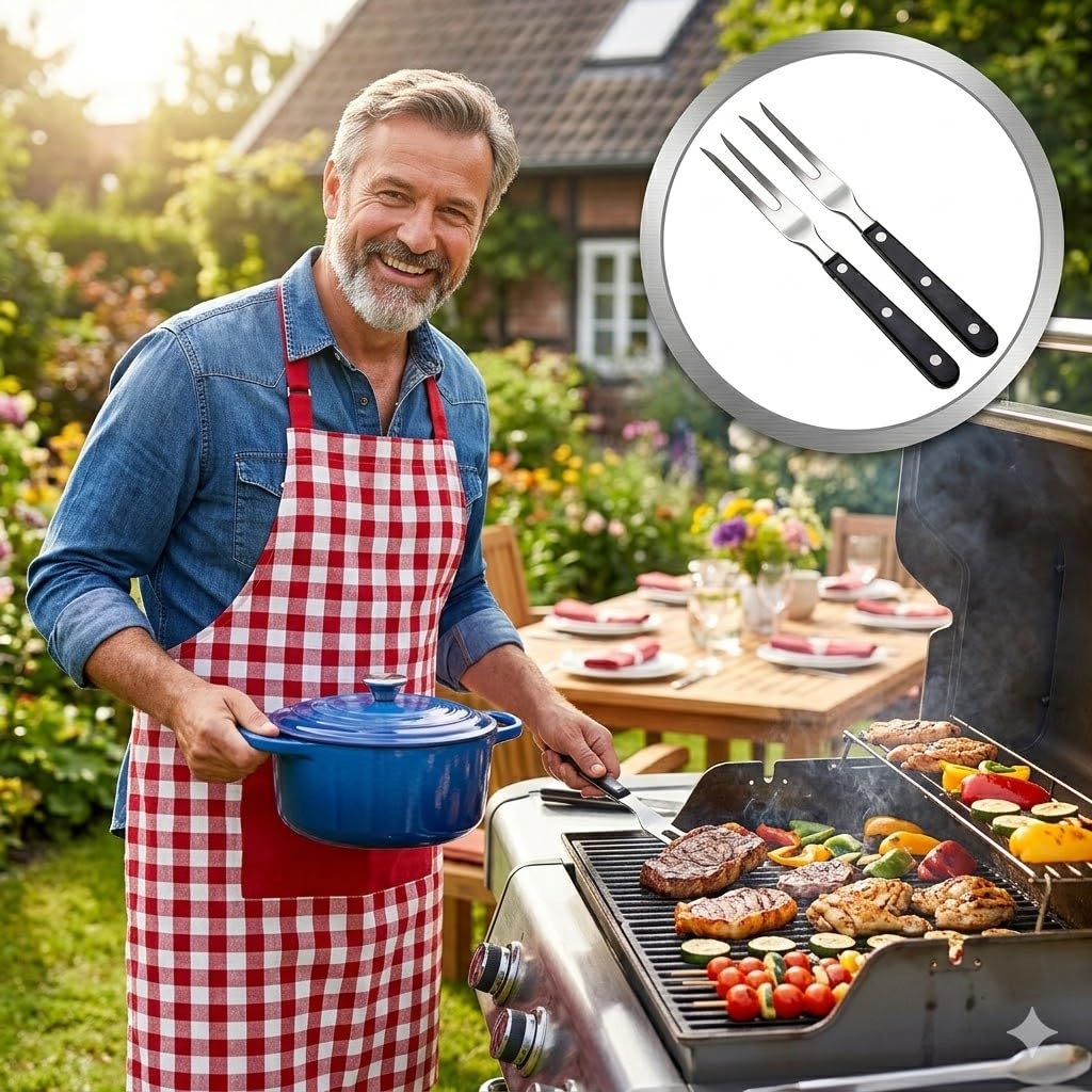 2 forchettoni da carne con manico, in acciaio inox, lunghezza 16,5 cm, lunghezza totale 29 cm, forchetta per barbecue, forchetta da carne con manico in plastica, per barbecue, cucina, tacchino,