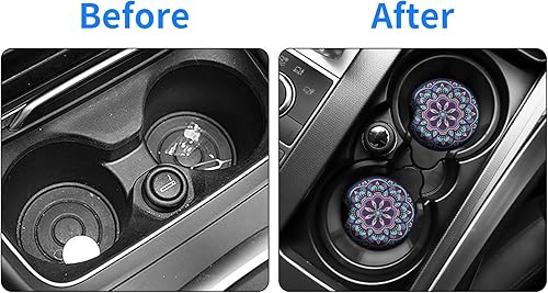 Miniatura 4 de tifanso Portavasos para automóvil, paquete de 2 posavasos para portavasos de automóvil, bonitos accesorios de vehículo para mujeres y niñas (mandala)