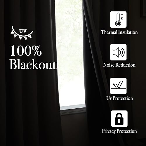 Miniatura 3 de NICETOWN Cortinas de lino sintético 100% opacas para dormitorio, plisadas para oscurecer la habitación, bloqueo de calor, cortinas térmicas que