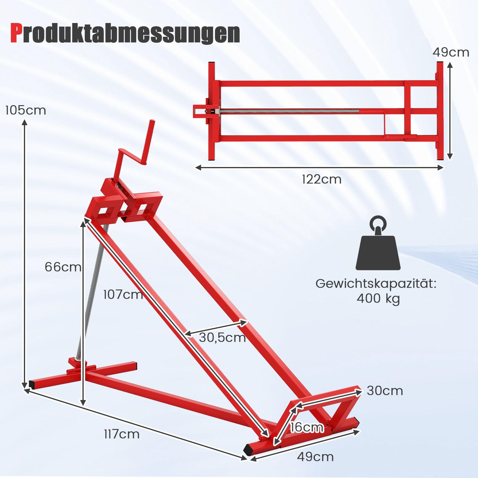 COSTWAY Rasentraktor Heber Hebevorrichtung, bis 400 kg, 45° stufenlos verstellbar, faltbar, Hebebühne Metall, Rot