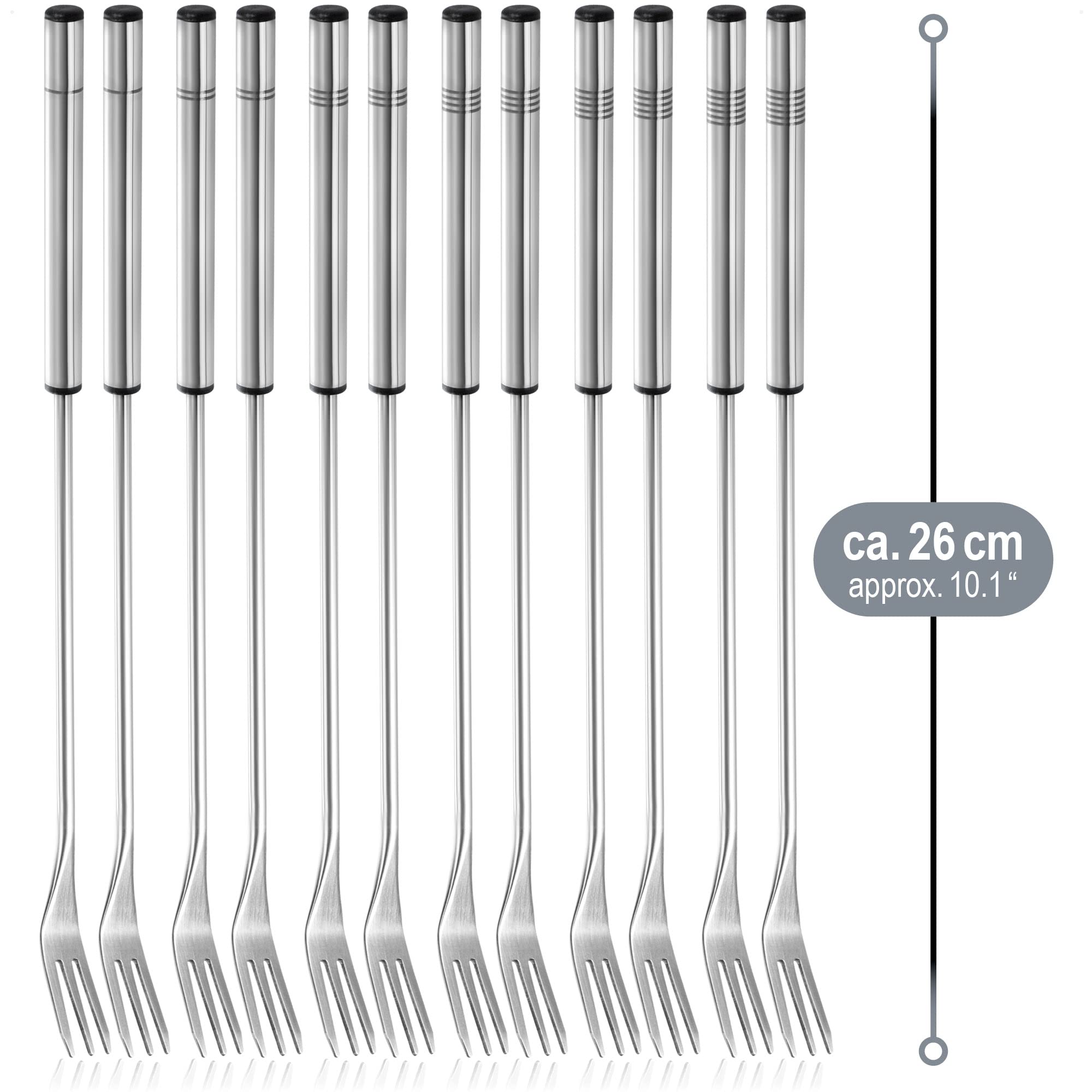 COM-FOUR® 12x tenedores para fondue de acero inoxidable 26 cm - cubiertos para fondue aptos para lavavajillas - pinchos para fondue - aptos para lavavajillas (12 piezas - mango de acero inoxidable)