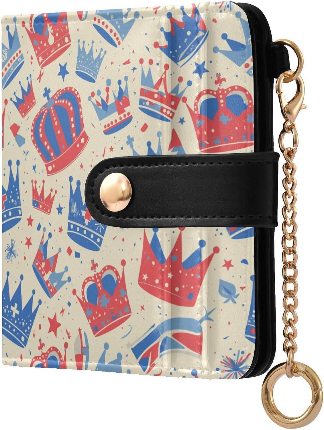 Ladies Slim Foldable Wallet Union Jack Crown Flag Color 4th Of July Independence Day Cute Premium PU Leather Wallet for Men Women Travel