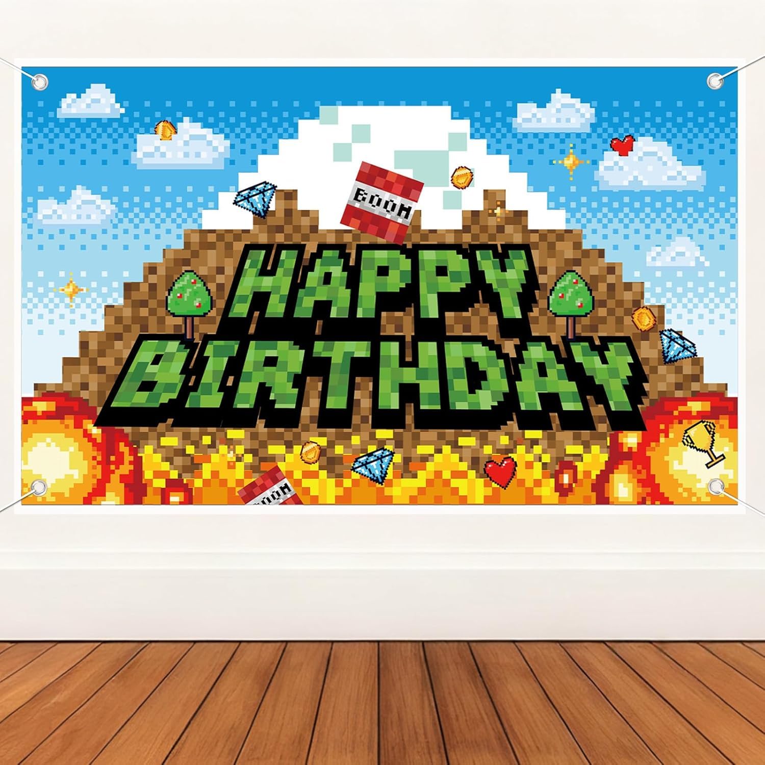 Fournitures fête thème jeu vidéo grand format décoration happy birthday