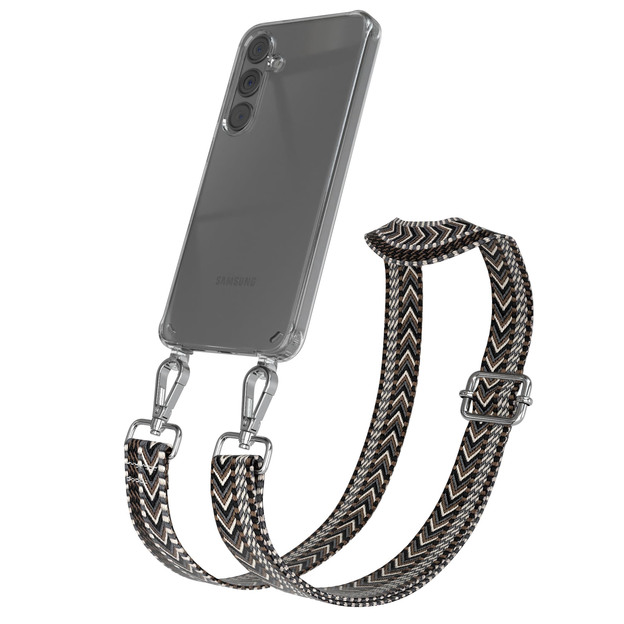 EAZY CASE Handykette – Verstellbarer Gurt Für IPhone 14, 90–145 Cm, Grau/schwarz Mit Gold-Applikationen