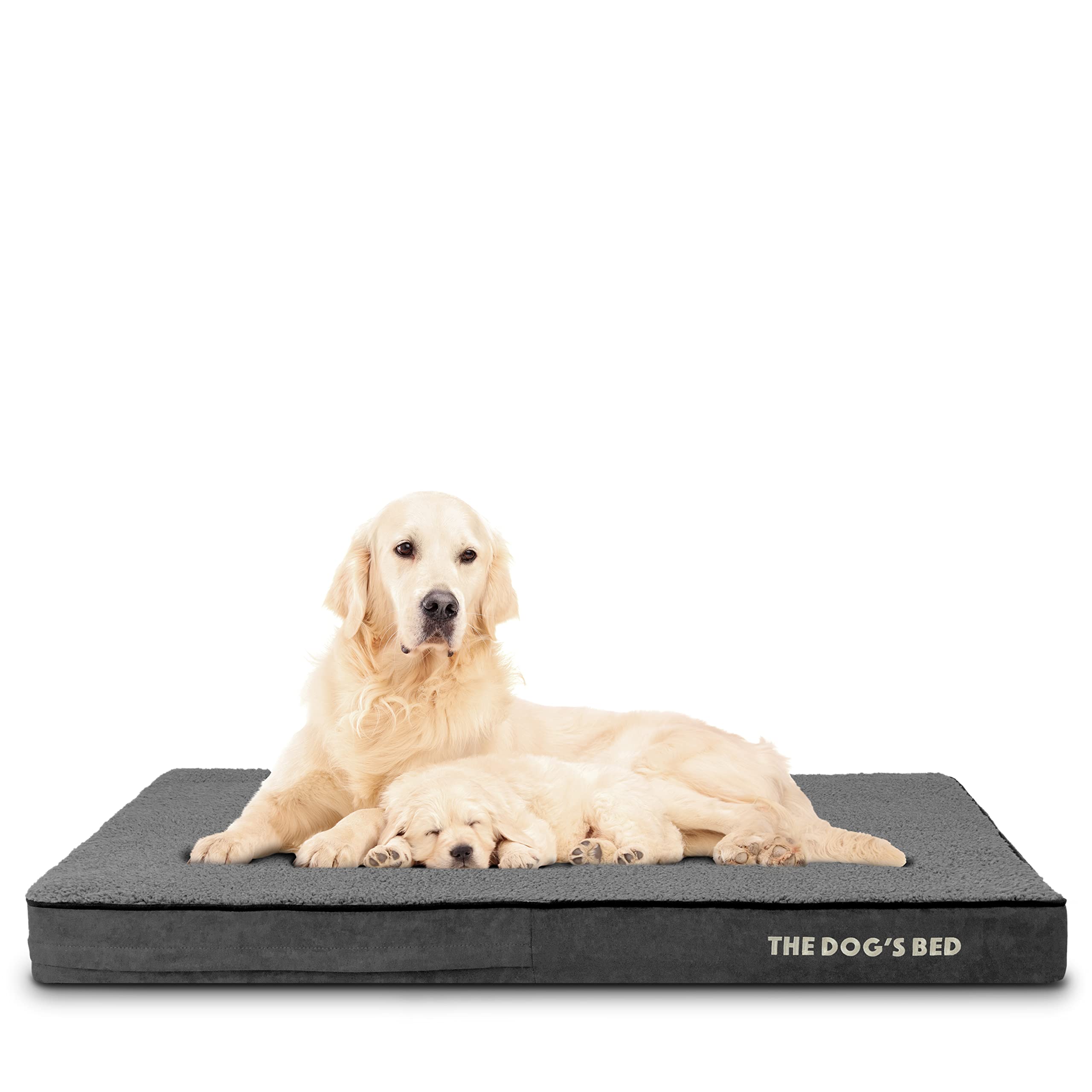 The Dog’s Bed Orthopaedic Memory Foam Dog Bed with Enhanced Support, XL Grey Plush, Waterproof, Supportive Dog Bed with Replaceable Covers, Veterinary Approved