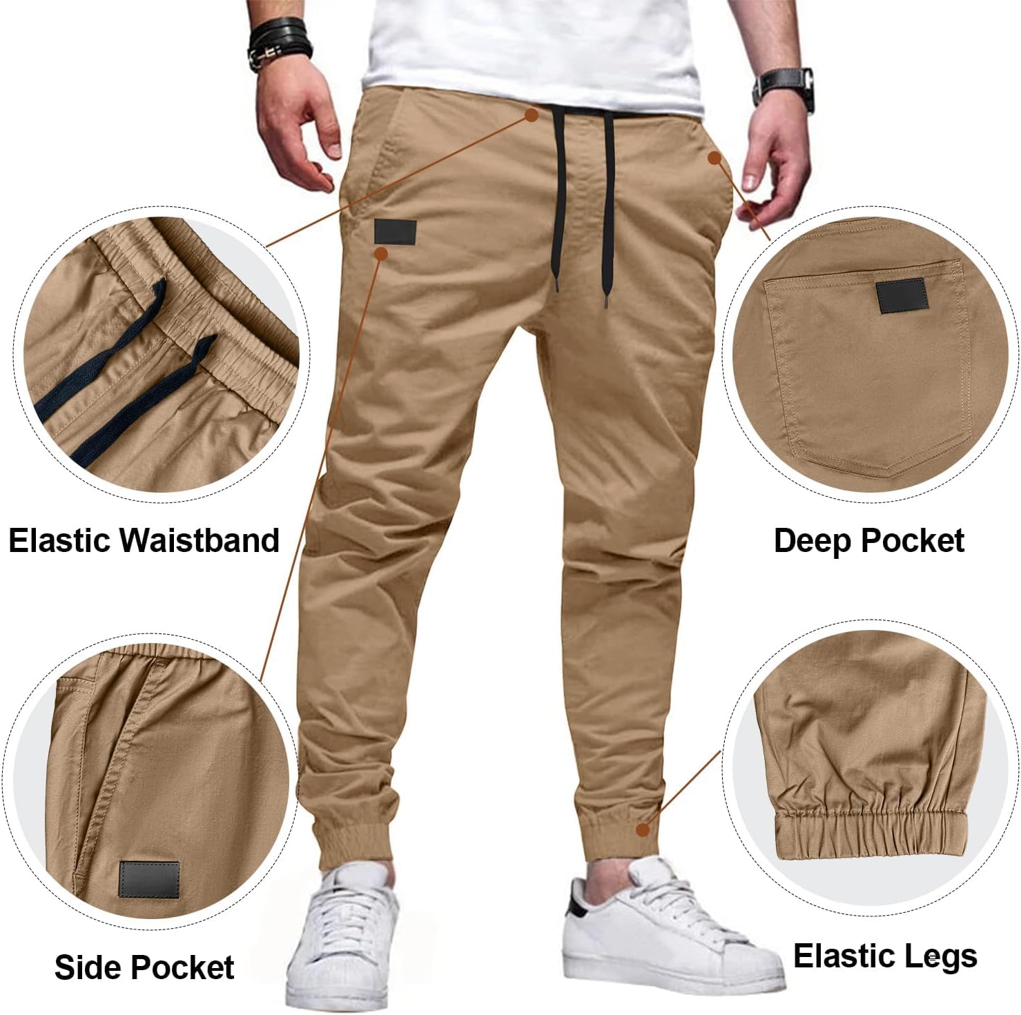 PLEPAN Mens Cotton Casual Cargo Joggers with 4 Pockets