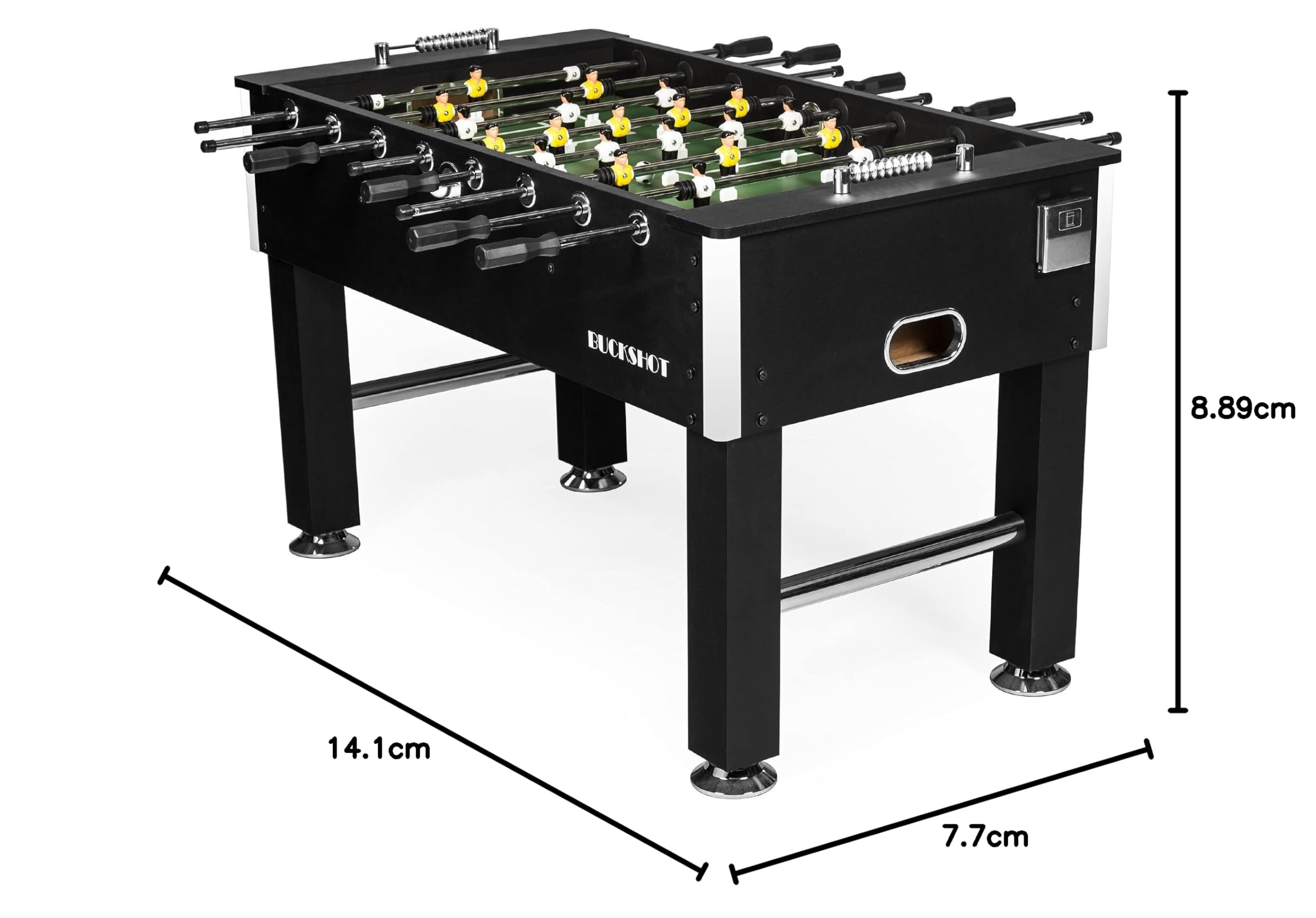 Futbolín BuckShot Negro Woodcounters Mesa De Futbol Incluyendo 2 Bolas - MDF Kabinett - Robusto 60kg - 141 x 77 x 89 cm