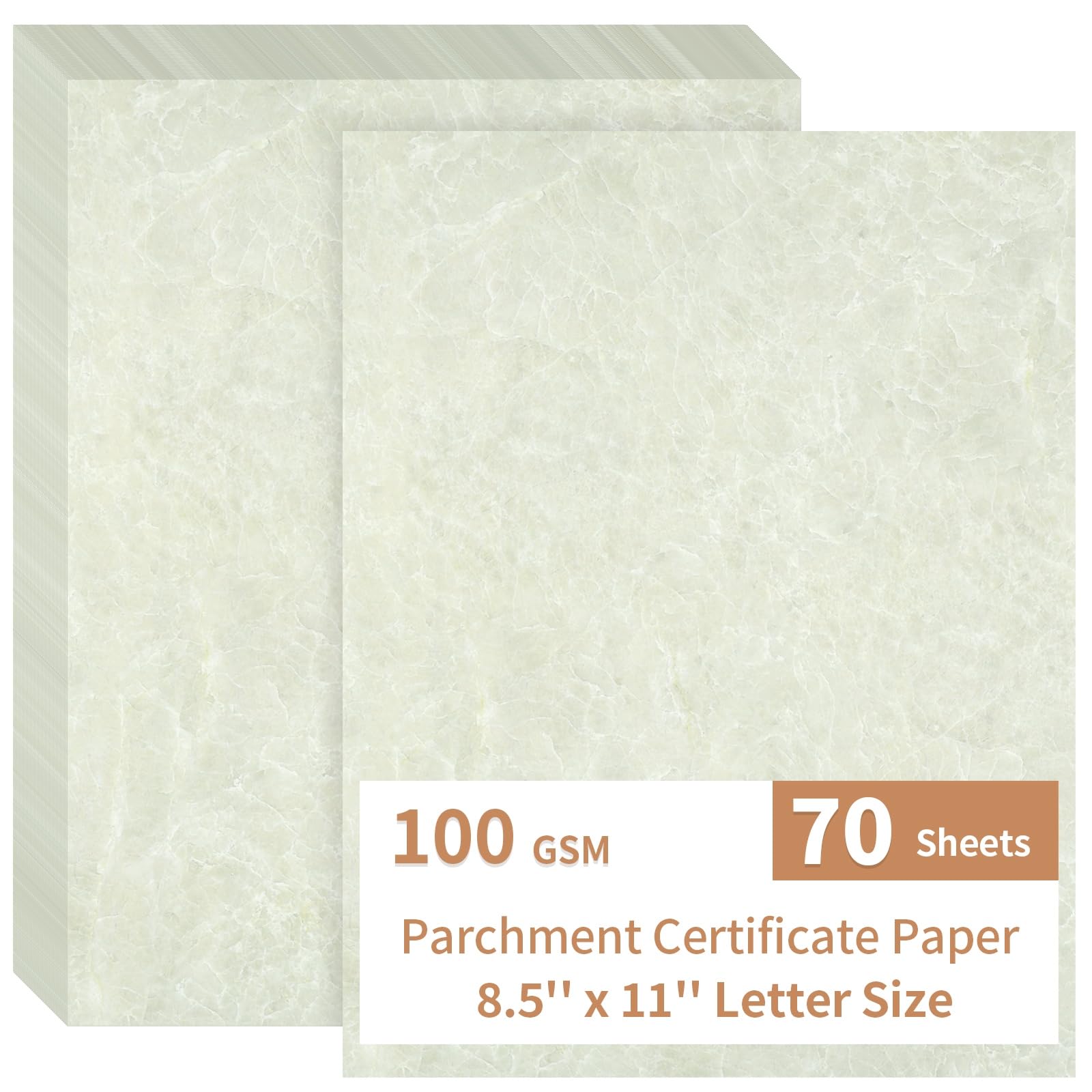 70 Sheets Certificate Paper Ivory, 8.5 x 11" Letter Size, 100 GSM Double-Sided Stationery Parchment Paper– for Diplomas, Awards, Resumes | Laser &
