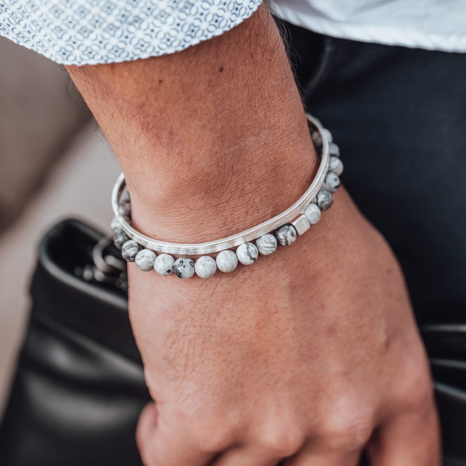 Nato Cuff - Bracciale Bangle in Argento 925 martellato, Gioiello uomo o donna Made in France
