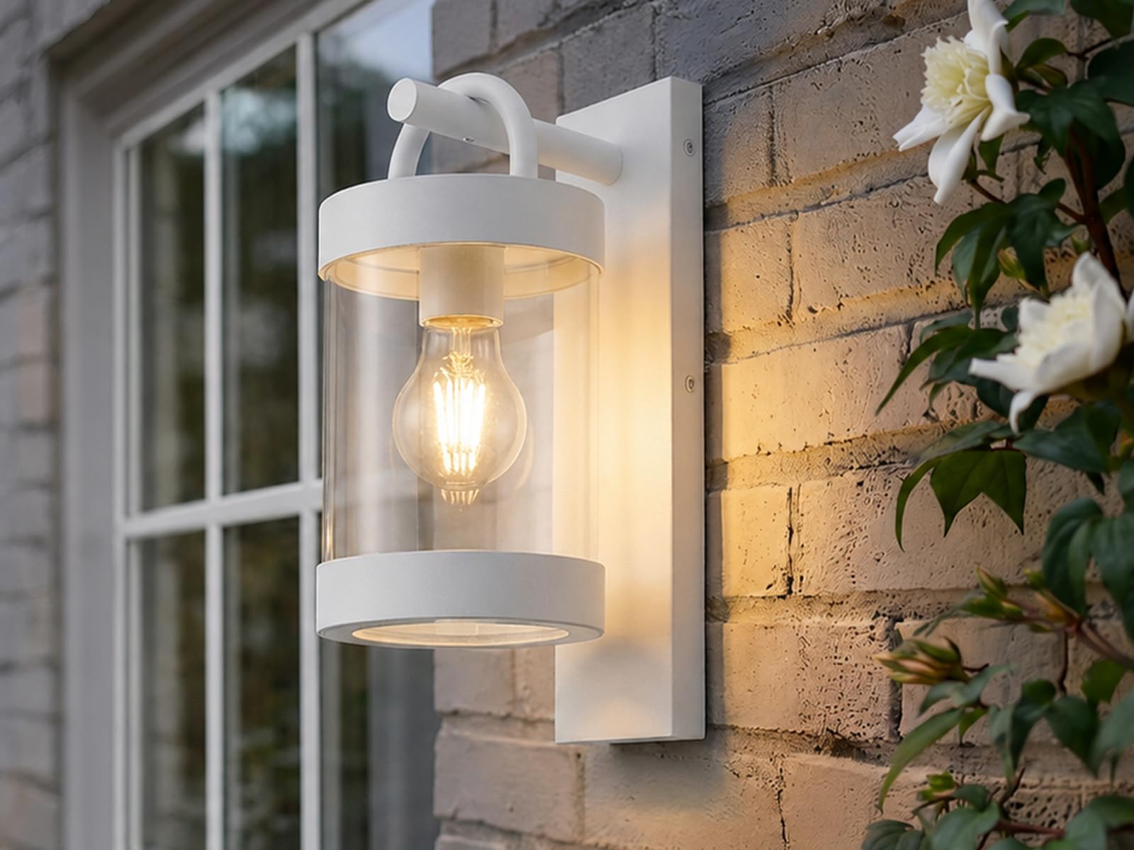 meineWunschleuchte Außen-Wandleuchte Weiß, Außenlaterne für Haus Wand, | Höhe 33cm, mit E27 LED, Außenleuchte Landhausstil Wandlaterne für Wand Beleuchtung außen IP44