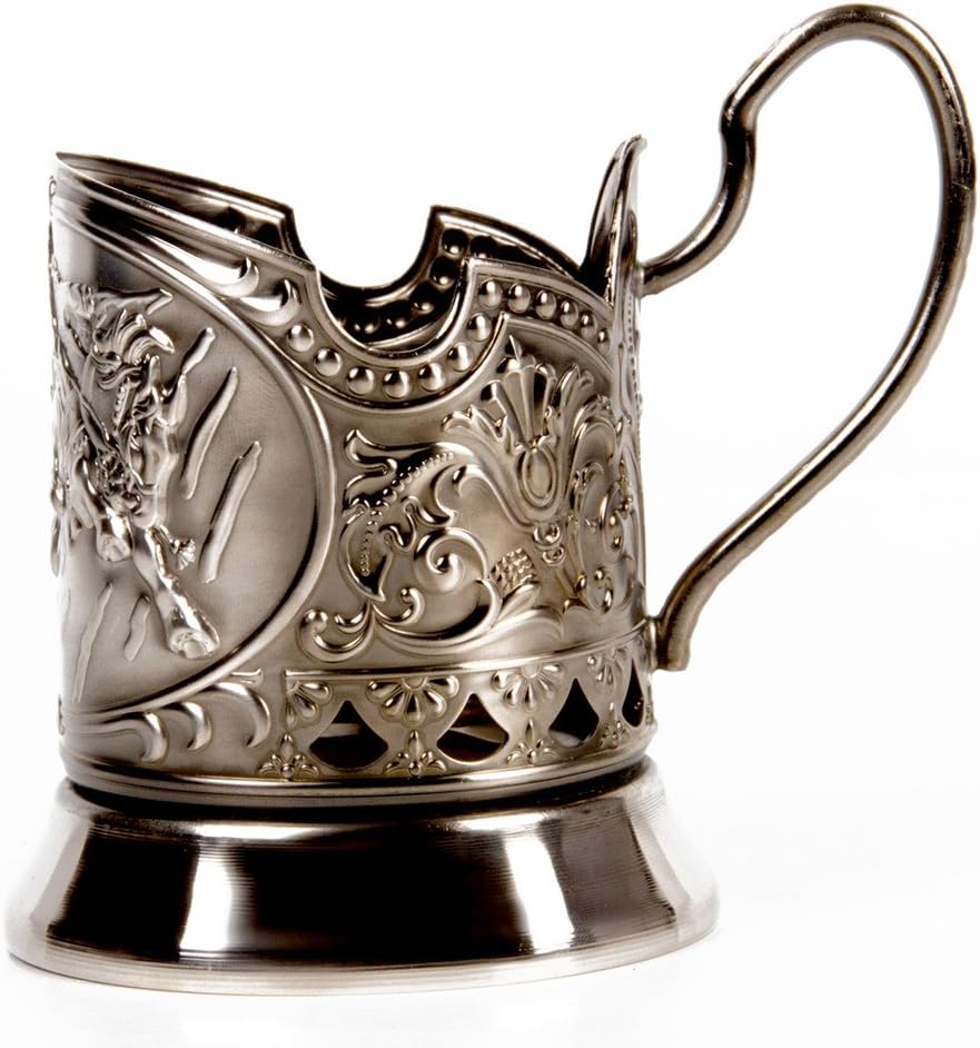 Soviet Drinking Glass Holder Three Bogatyrs Russian Tea Glass Holder/Russian Podstakannik for Hot or Cold Liquids