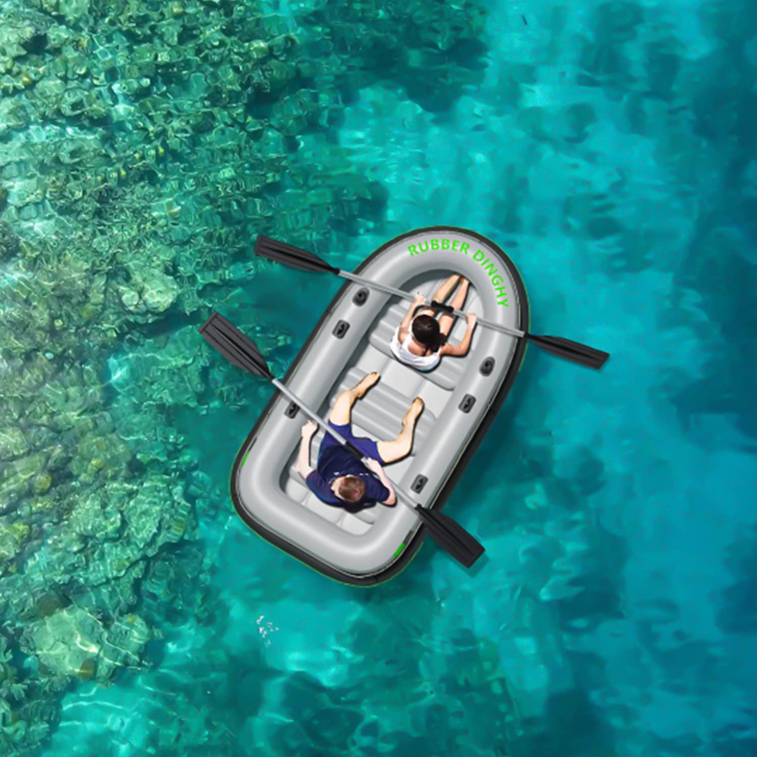 Bote Inflable Barca Hinchable con Remos, Kayak Hinchable, Zodiac Barca Kayak Inflable de Pesca, Canoa Inflable Resistente, Balsa Inflable de Río con 2 Paletas
