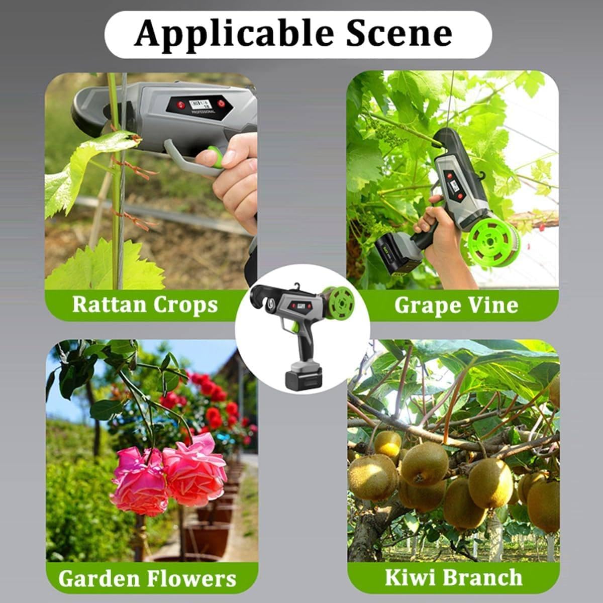 Pistola de herramientas para atar plantas de jardinería con pantalla digital, paquete de 25 mm, para tomate, pepino, uva, verduras