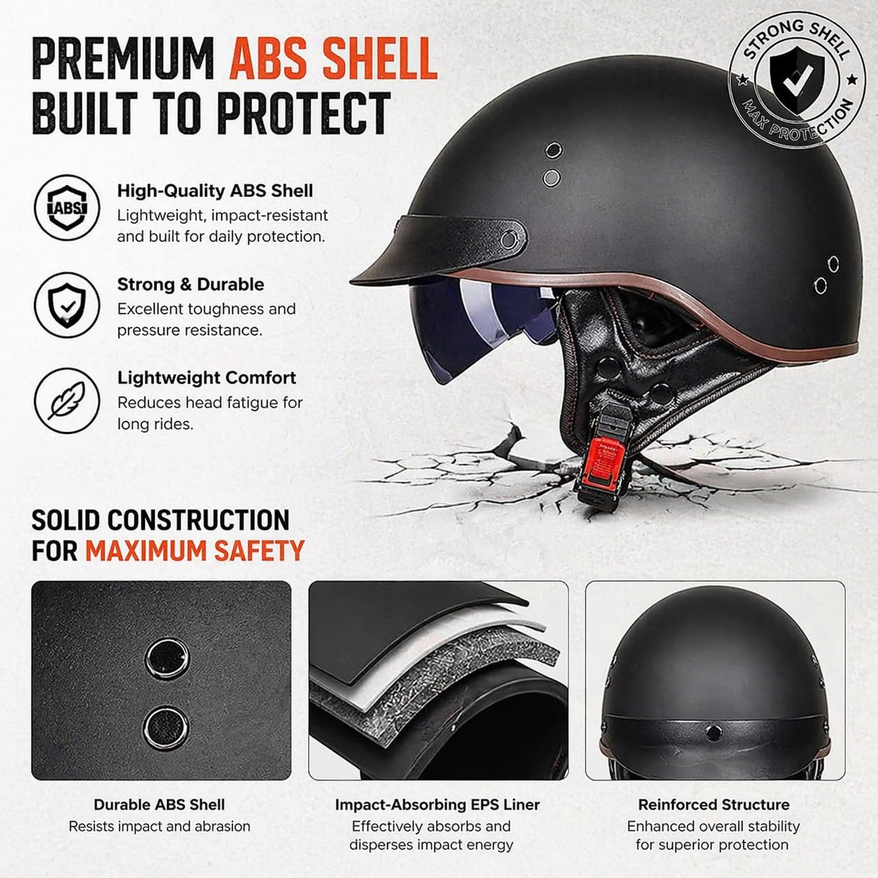Caschi Cromwell Vintage Casco Aperto For Moto Retrò - Mezzo Casco Omologato ECE DOT Con Visiera Resistente Ai Raggi UV, Vestibilità Regolabile, Design Aerodinamico