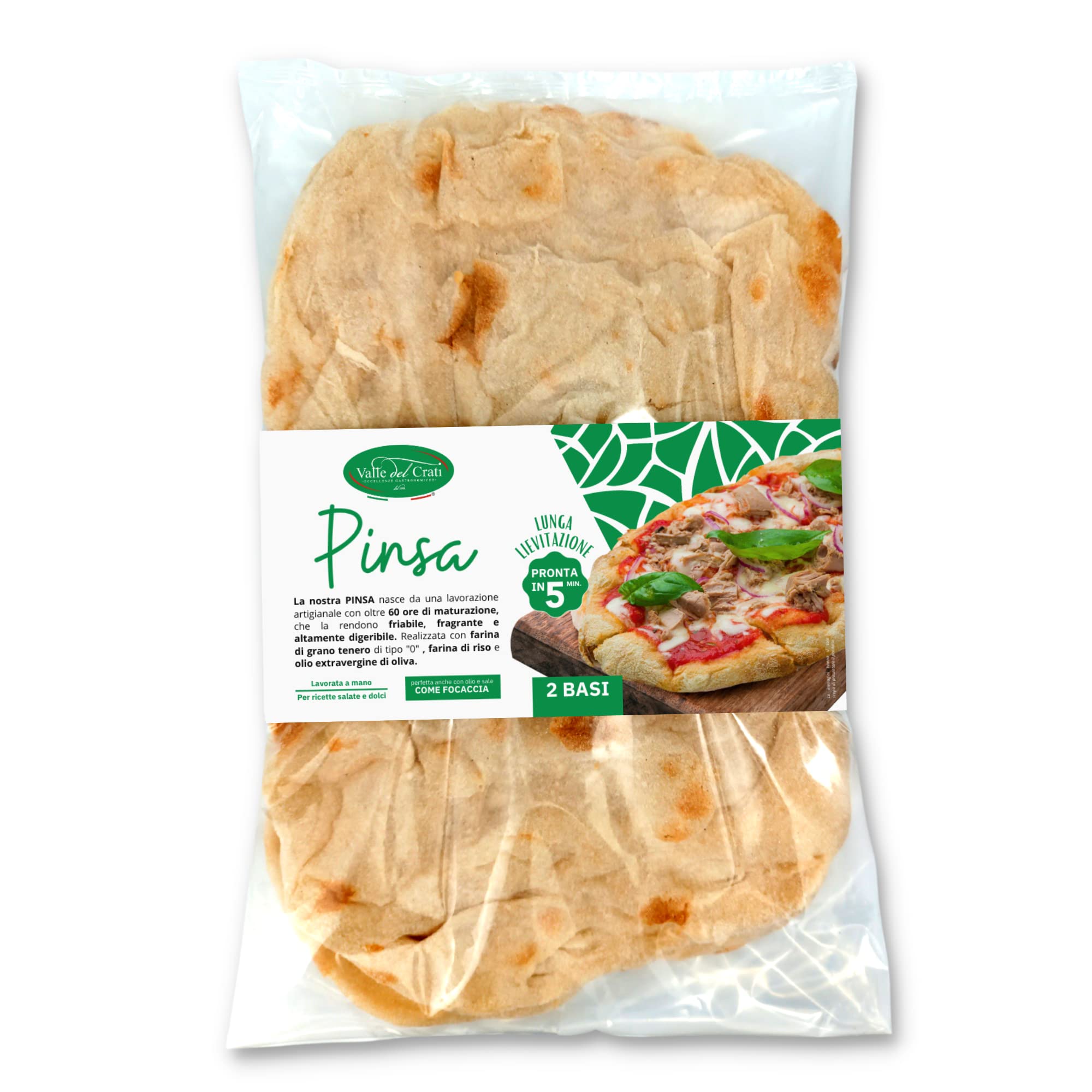Valle del Crati Boîte de Pinsa avec 8 bases de Pinsa précuites et sauce tomate | Pinsa prêt en 5 minutes, Levain long, Produit en Calabre, 250g Artisan Pinsa Bases env.