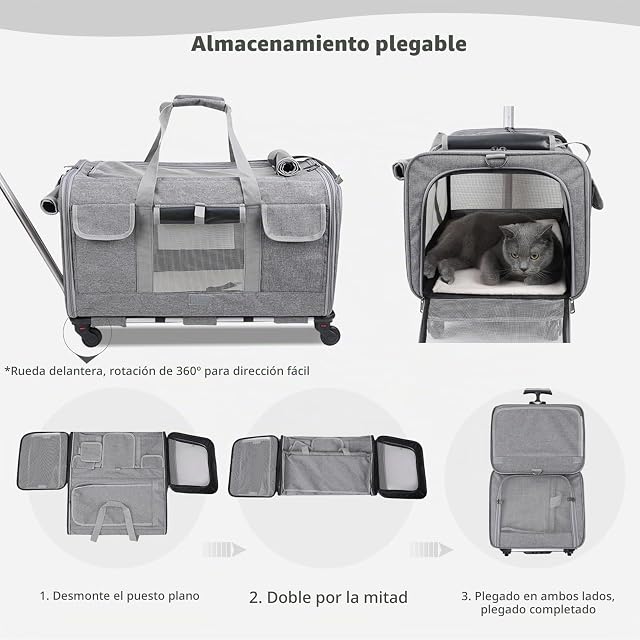 Foto 5 de 7 de PETCUTE Transportín para Mascotas con Ruedas Carga de 17.5kg,Transpirable Transportador para Mascotas con Asa…