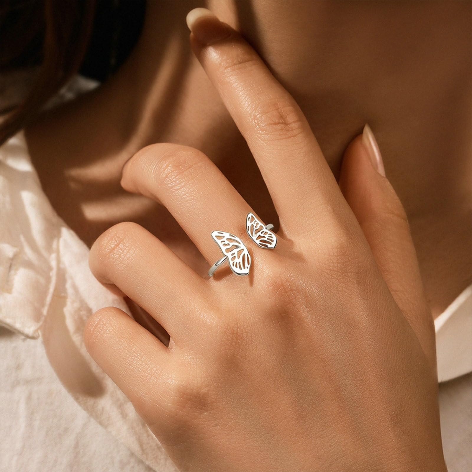 Anillos de compromiso para ella, anillos de oro blanco de 9 K y 14 quilates, diseño de mariposa, anillos de boda