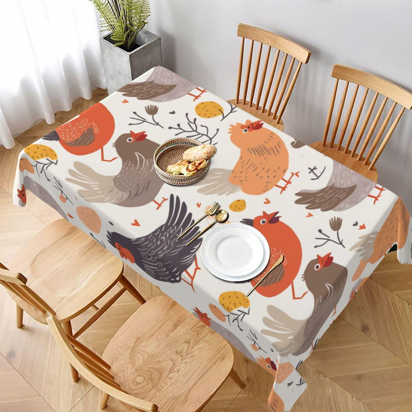 WPKJU Chicken Pattern Printed Tablecloth 60x90 in Water Resistant Table Cover Washable Rectangle Table Cloth for Dining Tables