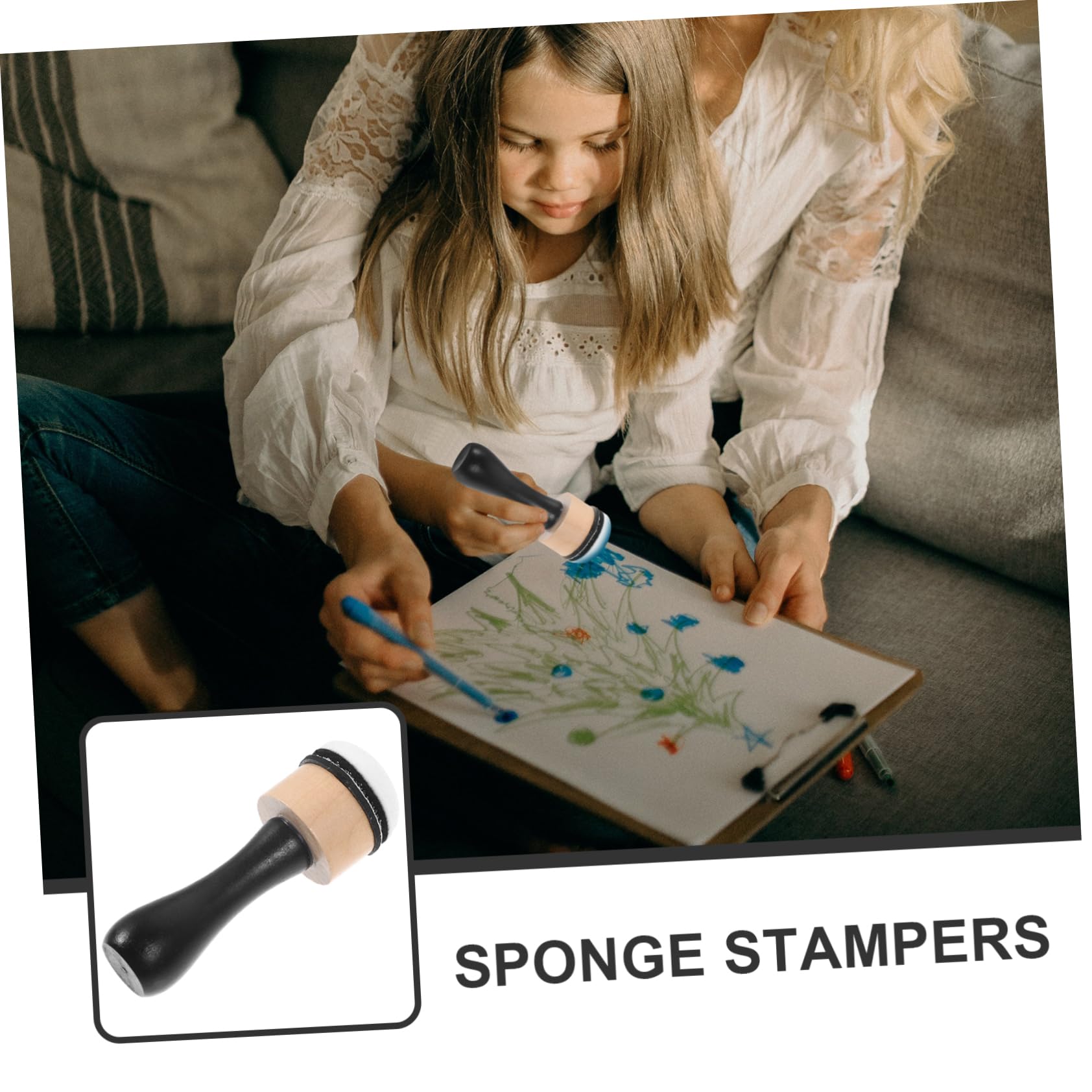 DOITOOL 5 Ensembles Set Éponge à Peindre Forme de Tampon pour Outils de Peinture de Dessin pour Créativité pour Projets DIY Éducation Précoce Manche Éponges