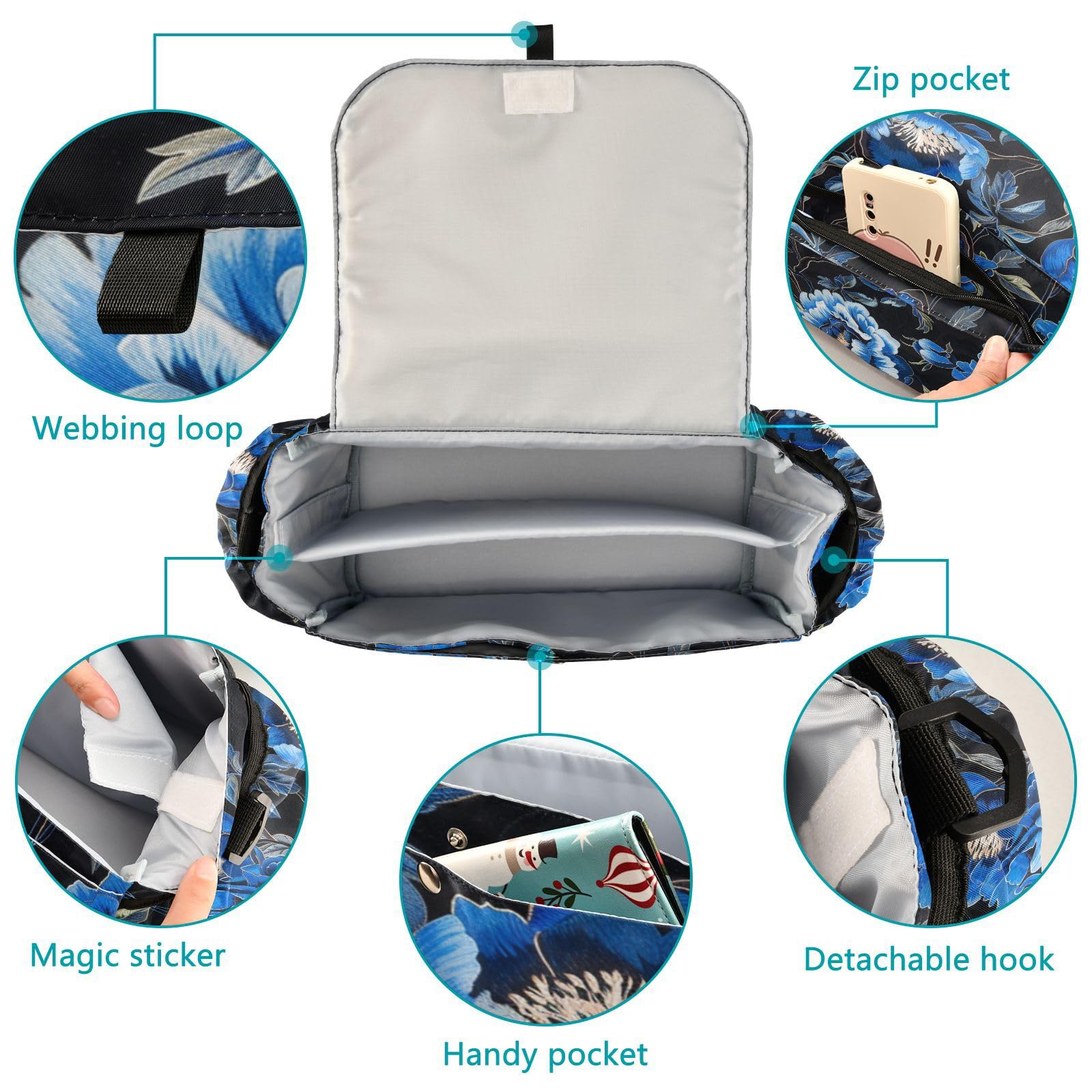 miaozhen Blue Vintage Flowers stroller handlebar organizer stroller caddy organizer adjustable organizador para carreola carrito para