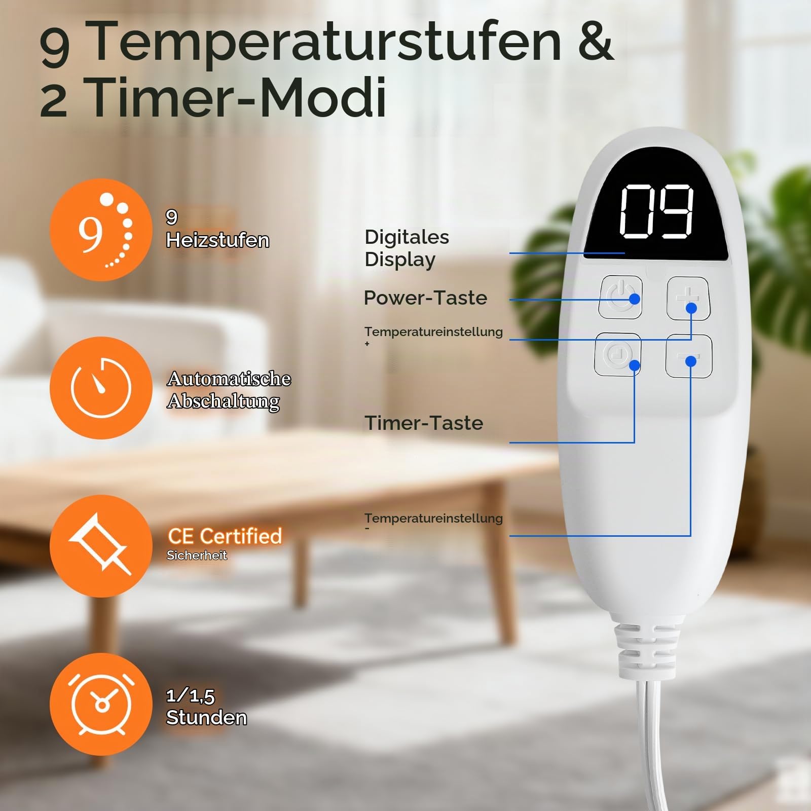 Heizkissen Rücken Wärme 60 * 85Cm – 18 Einstellungen – Automatisches Abschalten – Überhitzungsschutz – Geeignet Für Männer Und Frauen – Heizkissen Nacken Schulter Grün