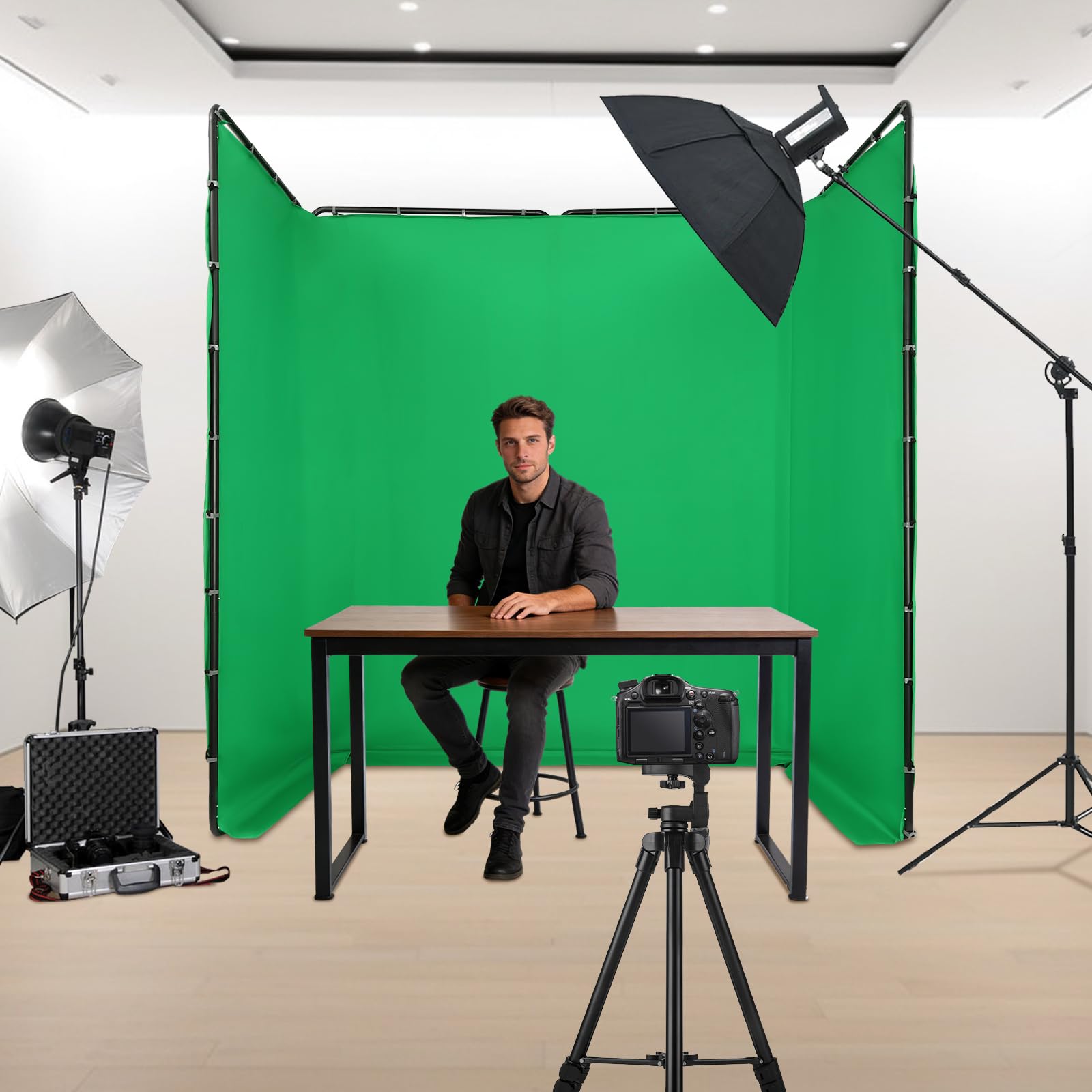 Pantalla verde con soporte, plegable y desmontable, soporte para fotografía verde portátil, para fotografía de estudio y transmisión en directo, vídeo de producto, 4 x 2,4 m