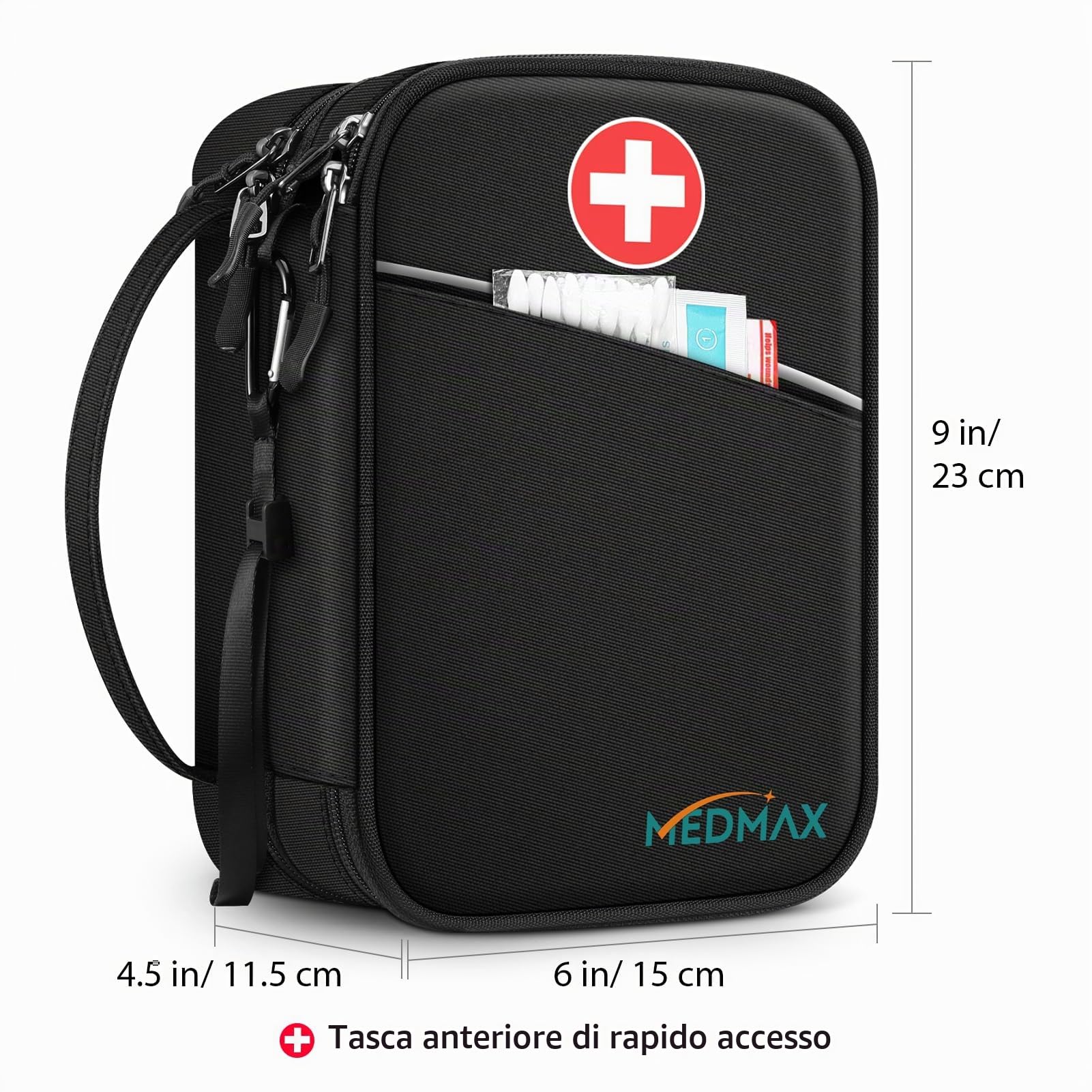 MEDMAX Borsa Termica per Insulina con 4 Impacchi di Ghiaccio, Medicinali Organizzatore da Viaggio, con Custodia Extra per Penne Insulina, Misuratori di Glucosio e altri Diabetici Accessori, (Nero)