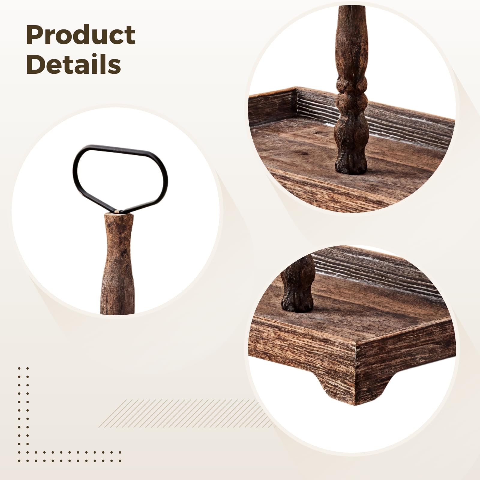 Vintage Charcoal 2-Tier Tray Stand, Wooden Serving Tray for Cupcakes, Bread, Fruits, Rustic Farmhouse Display for Home, Kitchen Decor