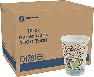 Dixie PerfecTouch 12 oz Paper Coffee Cups By GP PRO, Coffee Haze Design, 1000 Count (50 Disposable Cups Per Pack, 20 Packs Per Case), 5342CD
