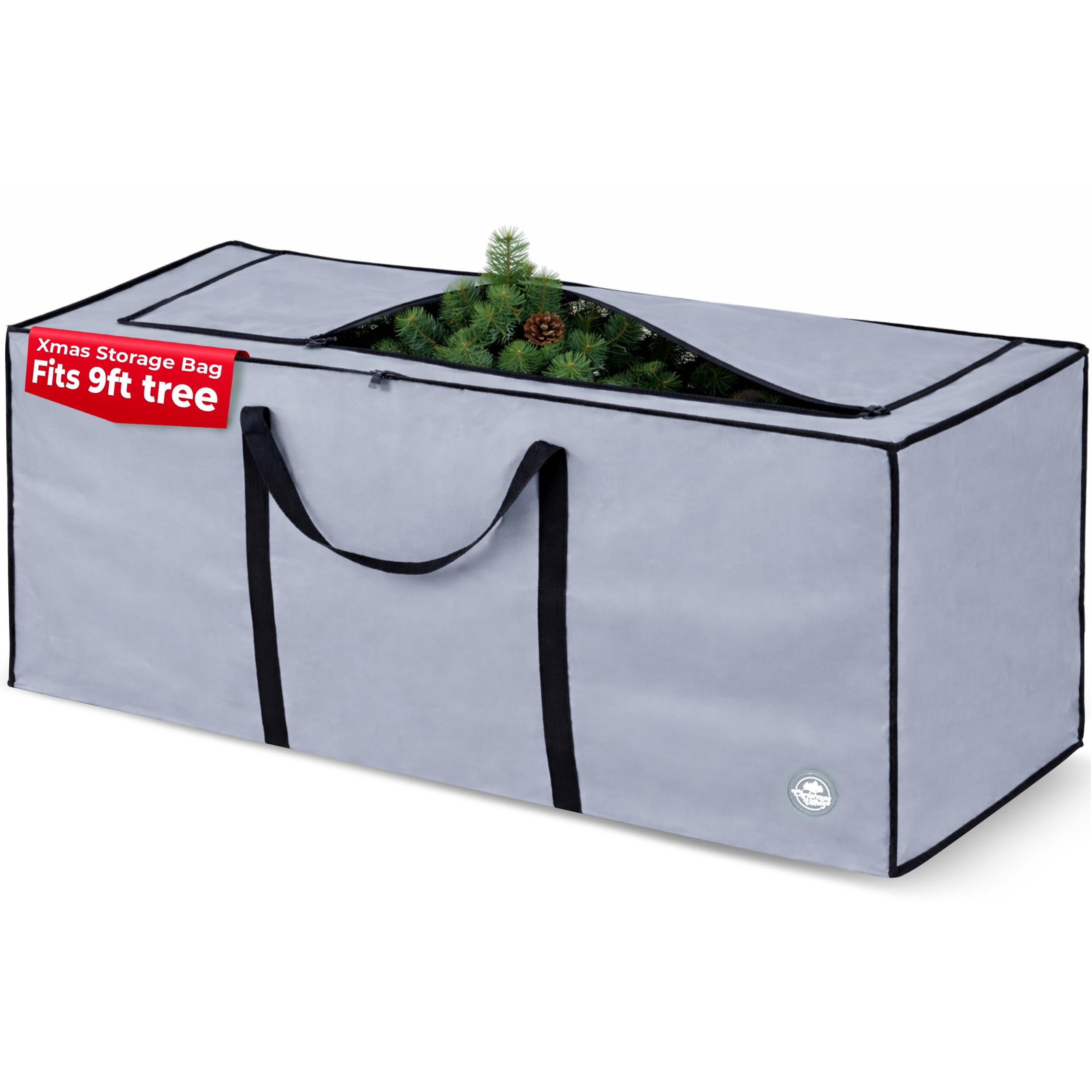 Christmas Village 9ft Christmas Tree Storage Bag - Heavy Duty Extra Large Christmas Tree Bag with Full Length Double Stitched Zip and Carry Handles (Grey, 9ft Xmas Tree Storage Bag)