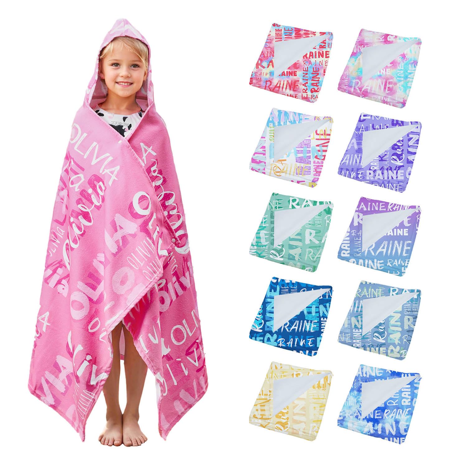 Personalized Hooded Beach Towel for Kids, Pink 30x50 in Bath Swim Wrap