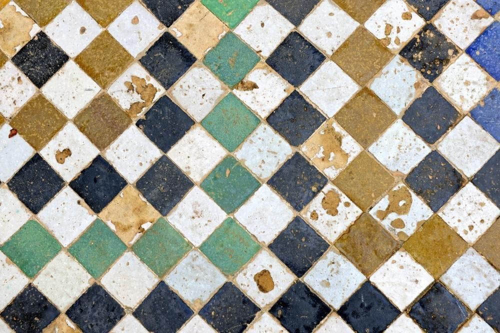 Wallmonkeys Traditional Old Moroccan Tiled Floor Wall Decal, 24" W x 16" H - Medium