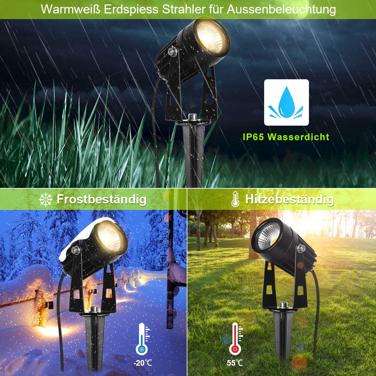 8er-Set Gartenstrahler LED Warmweiß, 3W Gartenleuchte Garten Beleuchtung mit Stecker, Schwenkbar Außen-Strahler Aussenbeleuchtung Erdspieß IP65 Wasserdicht für Baum, Pflanzen, Teich