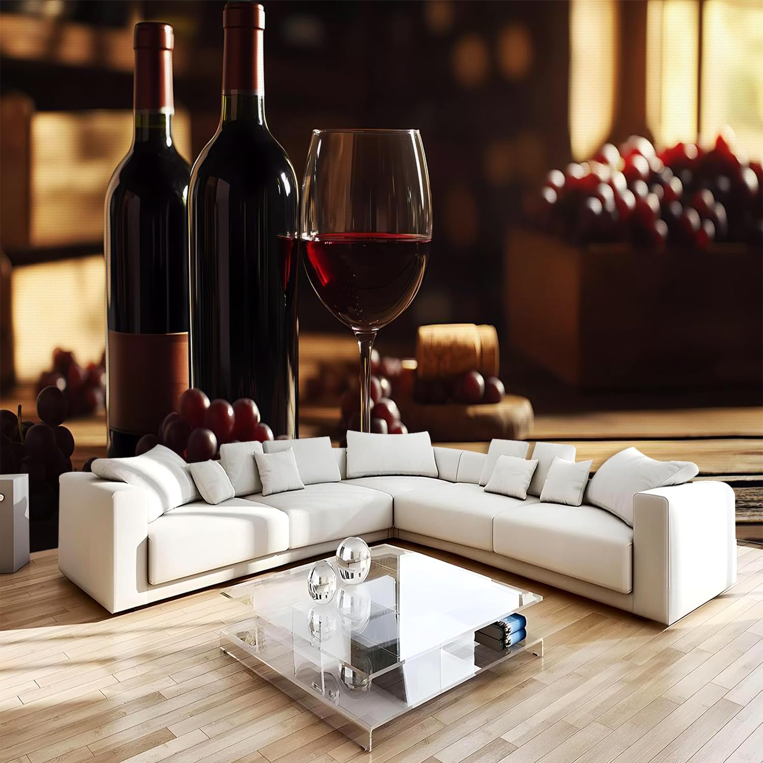 Générique Papier Peint Panoramique 3D 366x254 cm Verre à Vin Rouge Non-tissé Murale Maison Décoration Intérieure L'art Du Vin pour Chambre Salon Mur TV Artistique Poster Décoration Murale 1M1318