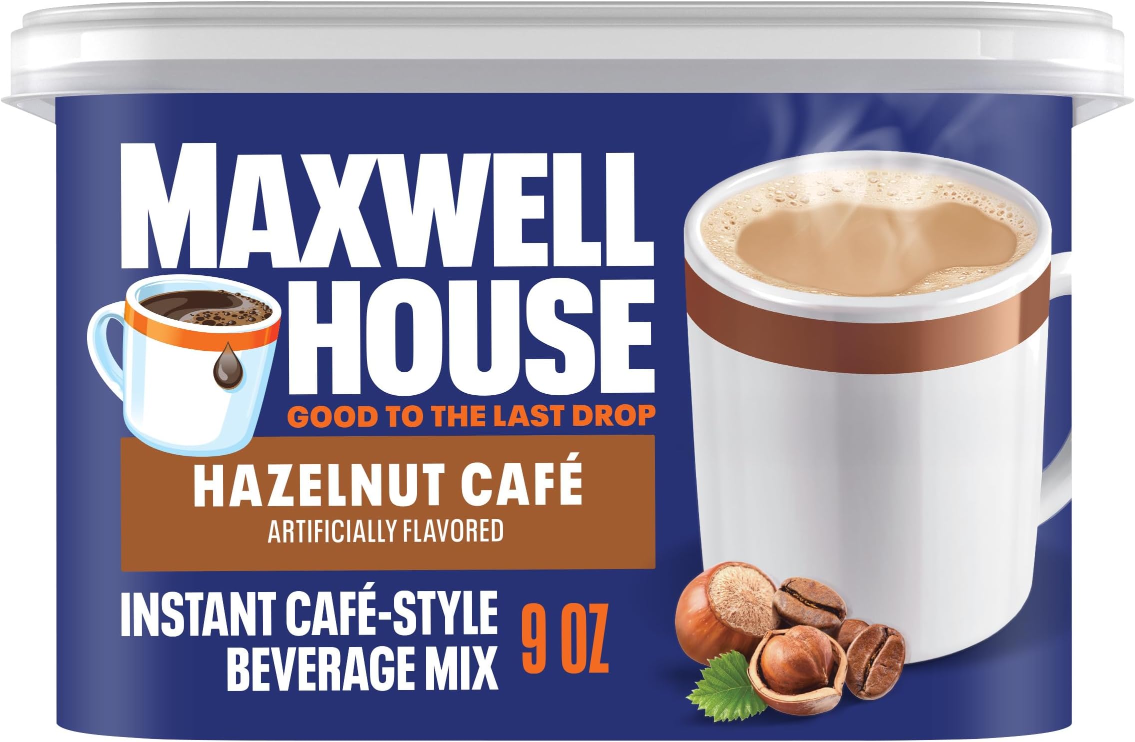 Instant Cafe-Style Beverage Mix, Easy to Prepare, 1 Canister, for Quick Morning Coffee or Afternoon Treat, Hazelnut Cafe, Kosher Dairy, 9 oz