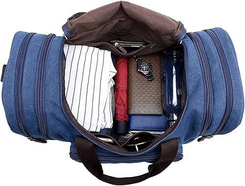 Vista 4 de Sechunk Bolso de lona de cuero grande para exteriores, Azul, Simple