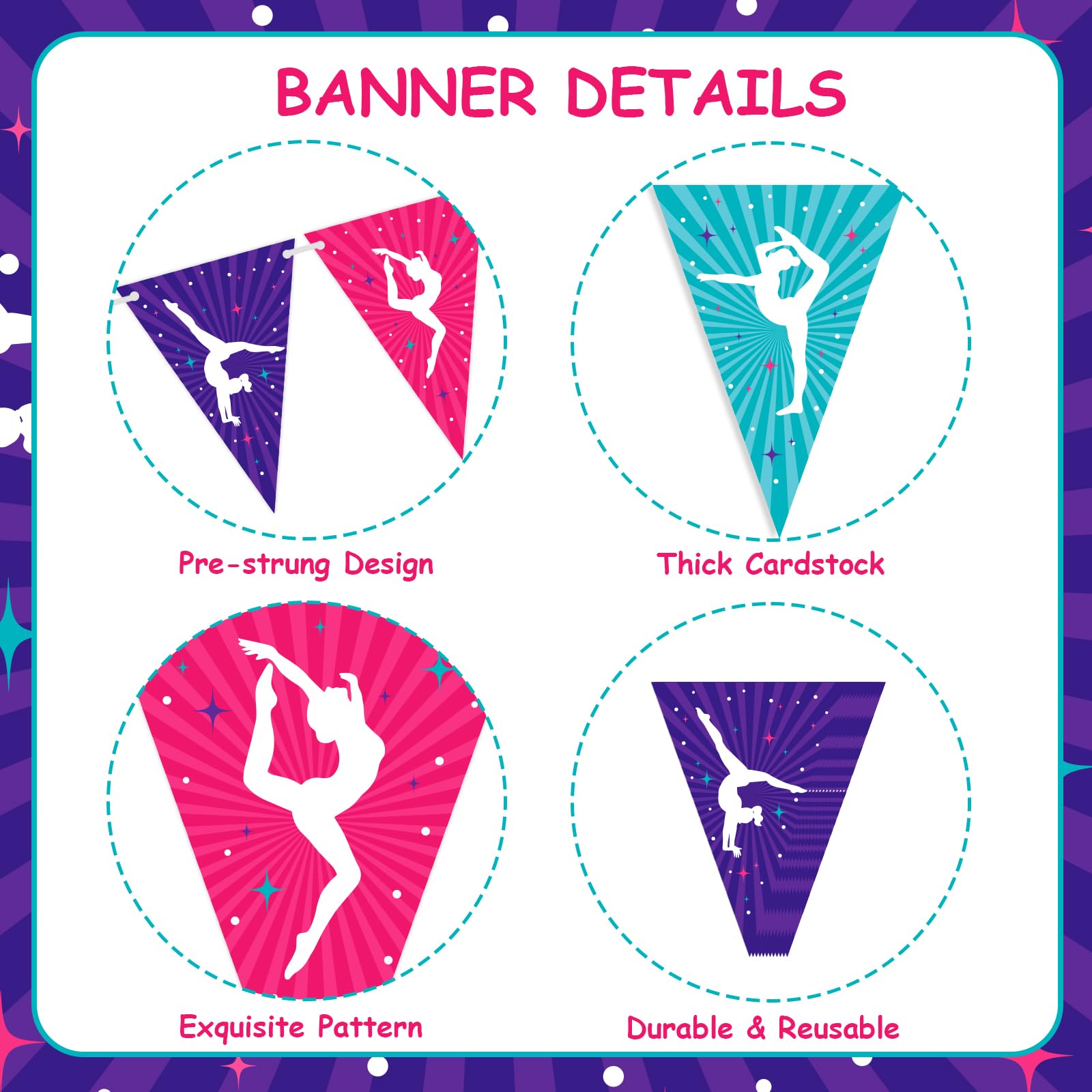 3 Striscioni E Ghirlande Per Feste Di Ginnastica Ragazze – Bandiere Triangolari In Cartone, Decorazioni Compleanno O Baby Shower - 3