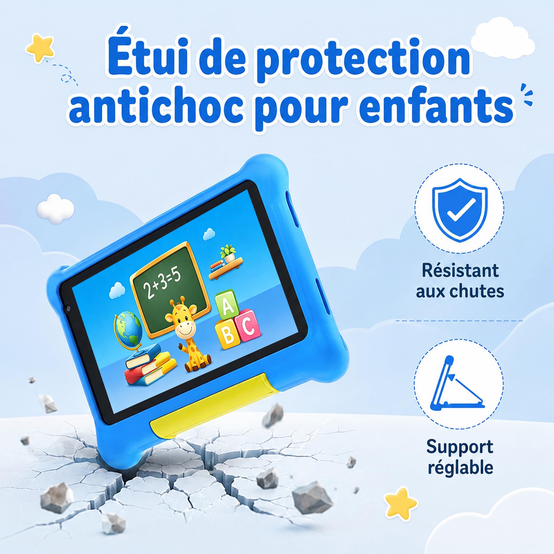 Tablet Bambini 7 Pollici Android Tablet Educativo 5 GB RAM+32 GB, espandibile TF 128 GB, Controllo Parentale, WiFi 6 & Bluetooth, Custodia Antiurto Inclusa, Regalo Ragazza Ragazzo (Blu)