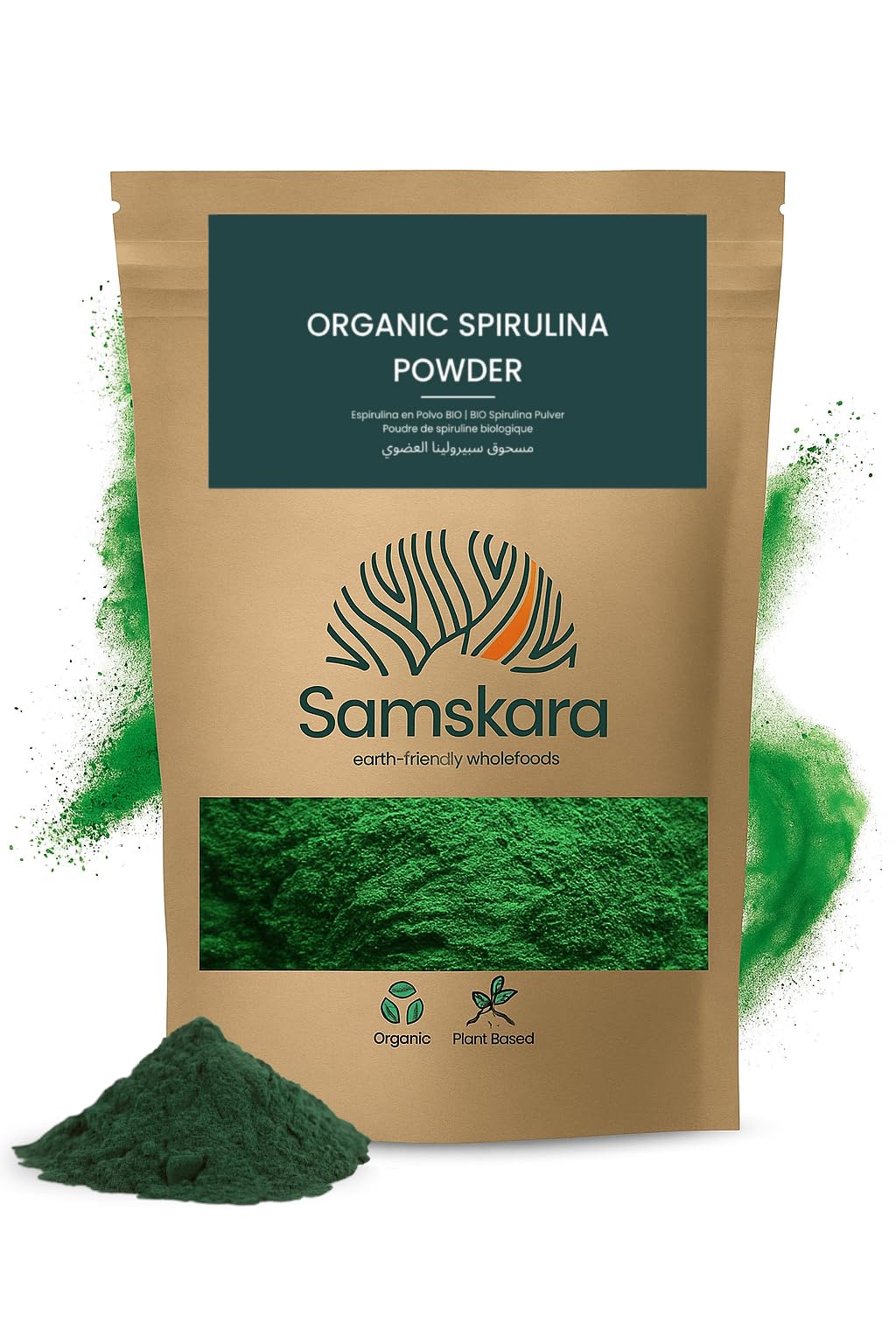 Spiruline en Poudre BIO Samskara | 63% Protéines | Superaliment Naturel | Spiruline Poudre Bio pour Smoothies, Yaourts, Recettes | Organic Spirulina Powder - 1 kg