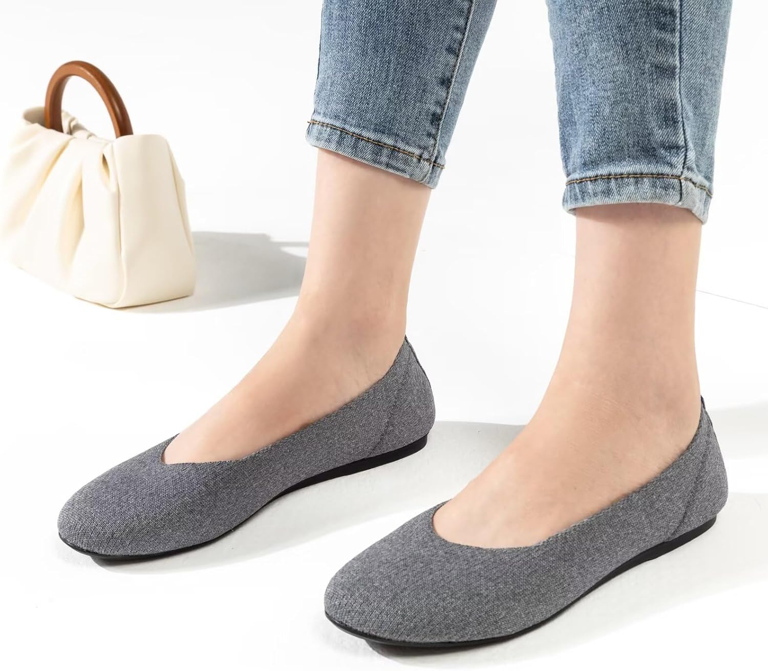 Frank Mully Women’s Ballet Flat Shoes Knit Dress Shoes Round Toe Slip On Ballerina Flats for Woman Low Wedge Comfort Soft - Image 2