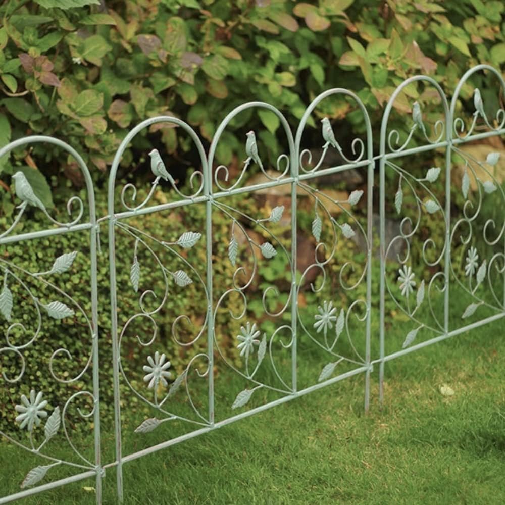 Sungmor 250CM by 64CM Iron Garden Fence, Pretty Vintage Green Rustic Style Decorative Fence Pannels, Outdoor Yard Landscape Pathway Border Panels Anti Animal Flowers Plants Barrier Climbing Trellis